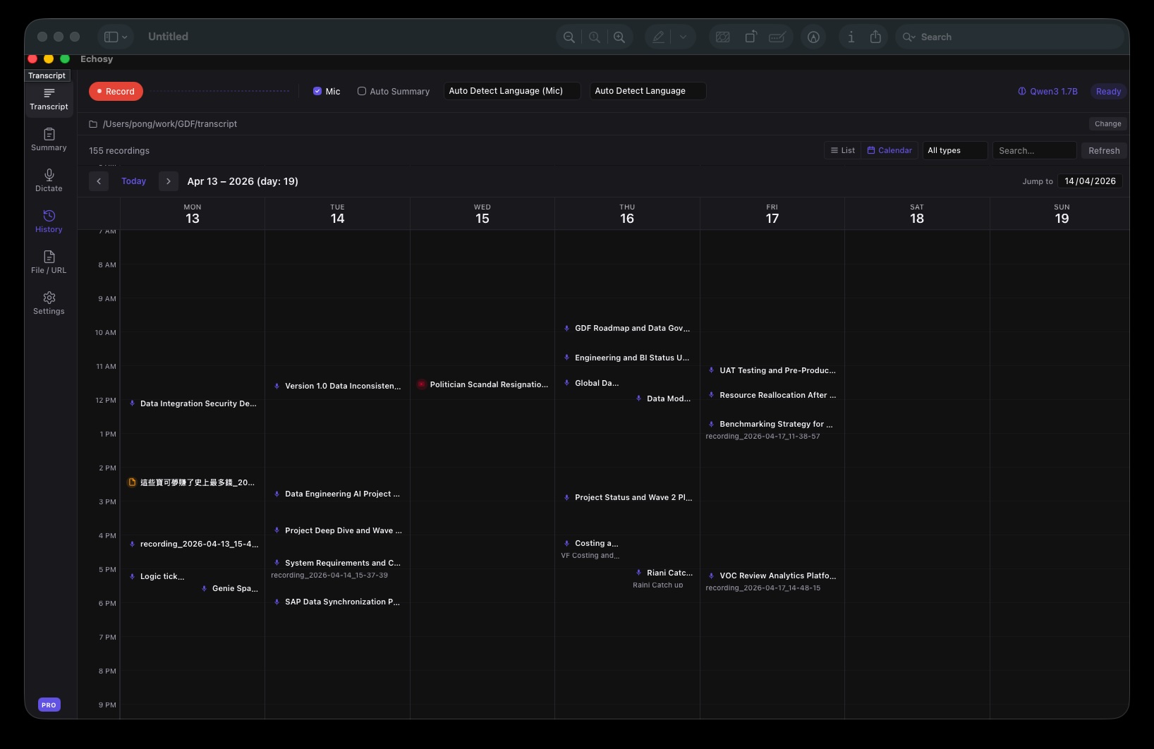Session History with Calendar View