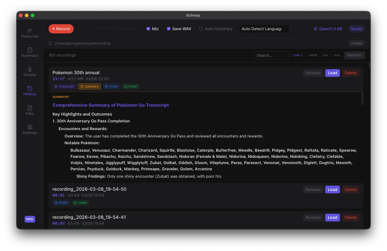 Session History & Playback